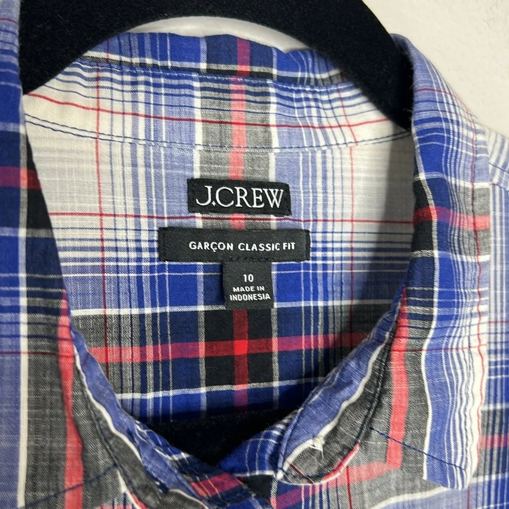 J. Crew Garçon Classic Fit Western snap front 100% Cotton plaid shirt size 10
